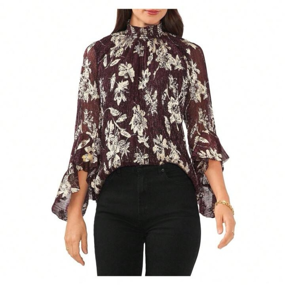 Vince Camuto Sparkle And Shine Womens Metallic Ruffled Blouse